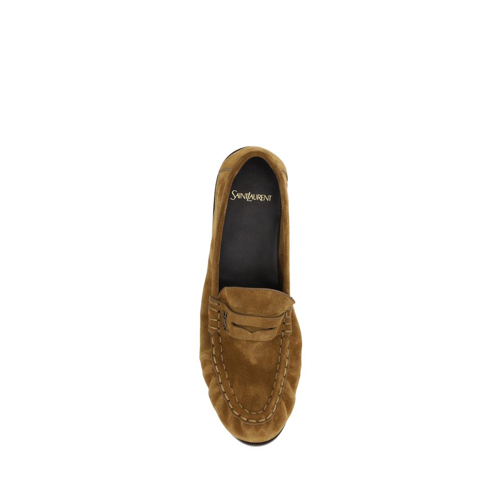 Saint Laurent Brown Calf Leather Bos Taurus Slip-On Loafers | Regal Royce