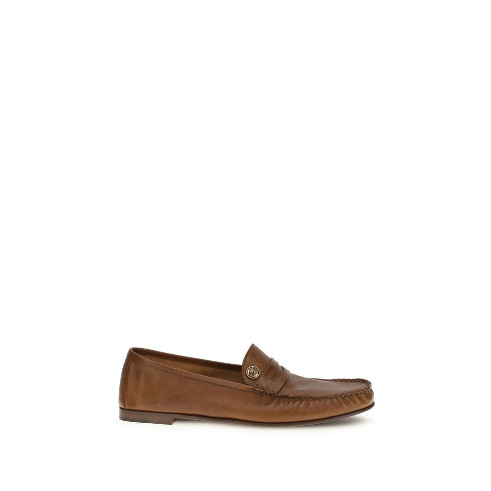 Versace Brown Calf Leather Bos Taurus Slip-On Loafers | Regal Royce