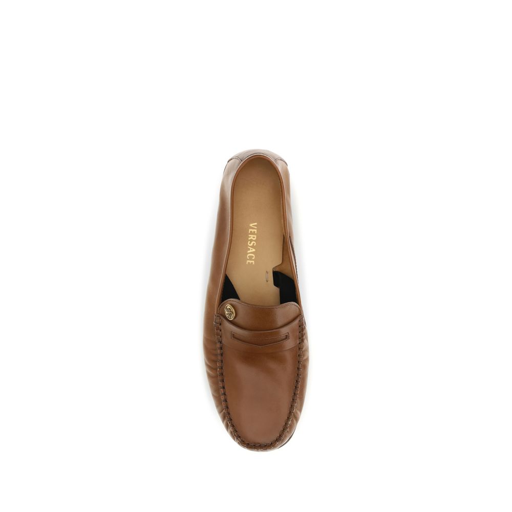 Versace Brown Calf Leather Bos Taurus Slip-On Loafers | Regal Royce