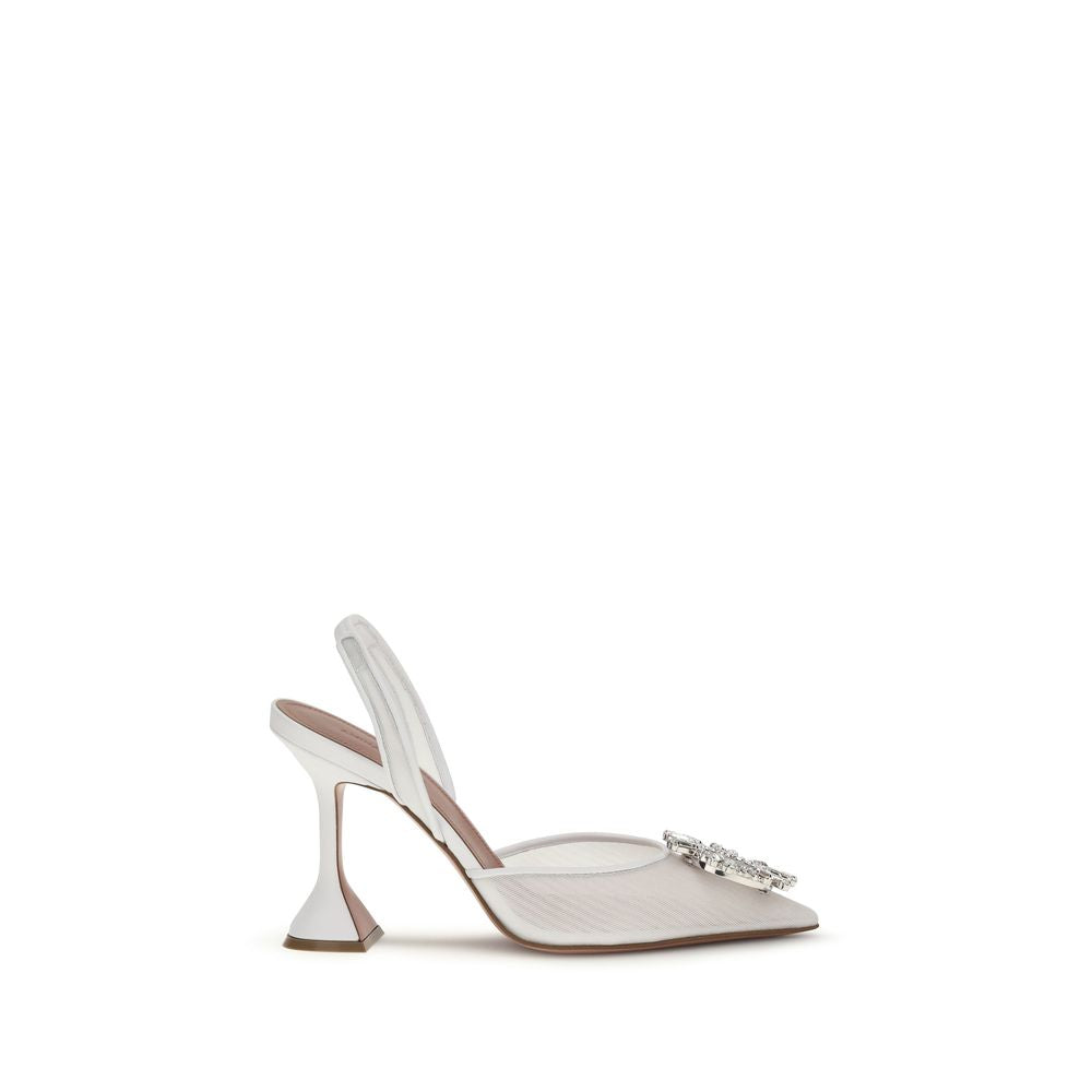 Amina Muaddi White Calf Leather Bos Taurus High Heel Pumps | Regal Royce