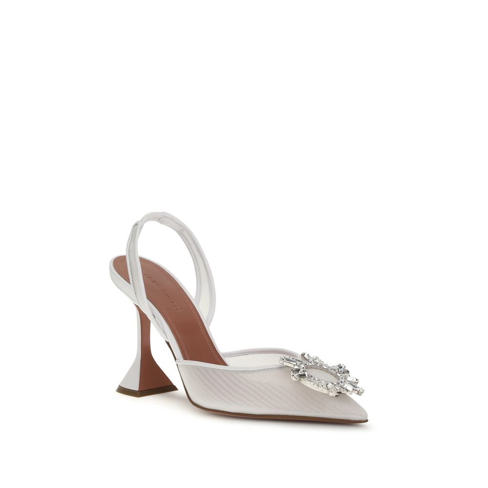 Amina Muaddi White Calf Leather Bos Taurus High Heel Pumps | Regal Royce