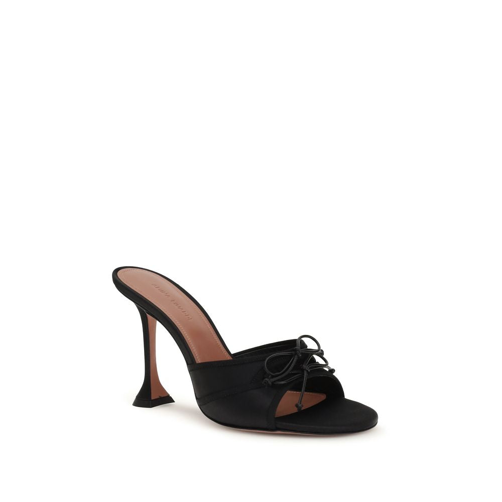 Amina Muaddi Black Fabric Stiletto Heel Sandals | Regal Royce