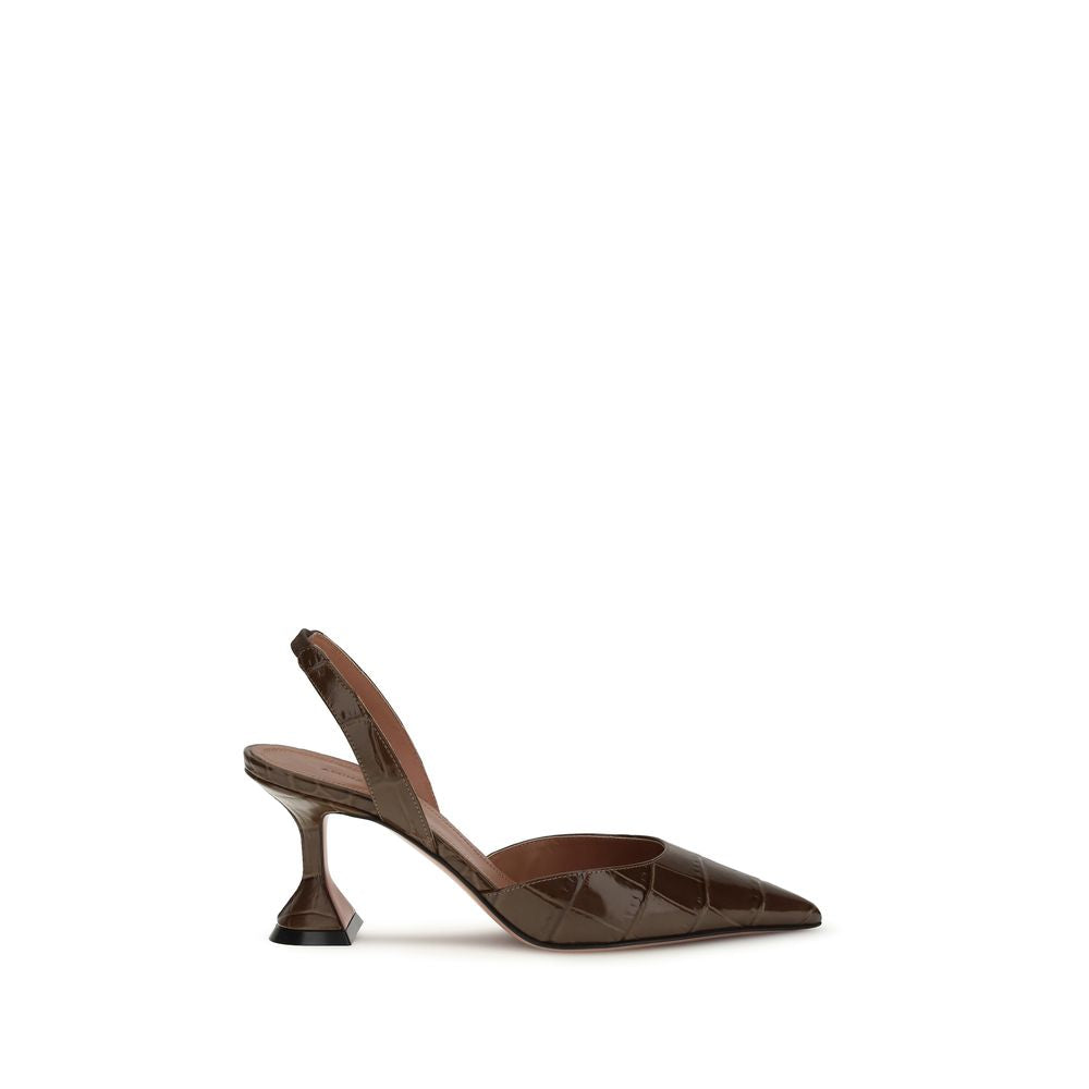 Amina Muaddi Brown Calf Leather Bos Taurus Platform Pumps | Regal Royce