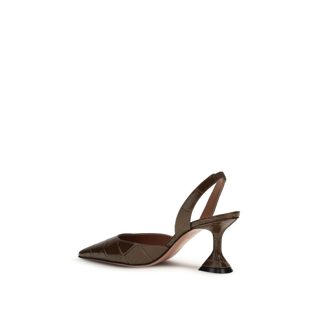 Amina Muaddi Brown Calf Leather Bos Taurus Platform Pumps | Regal Royce