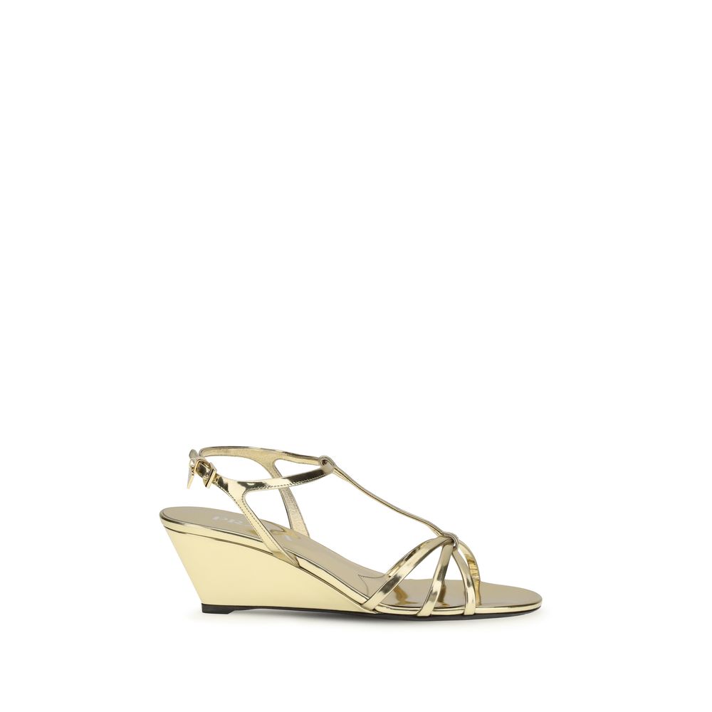Prada Gold Calf Leather Bos Taurus Wedge Sandals | Regal Royce