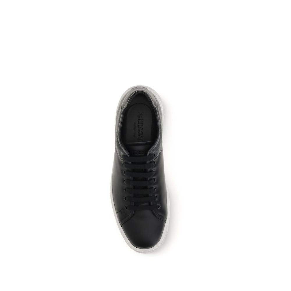 Ferragamo Black Calf Leather Bos Taurus Low Top Sneakers | Regal Royce