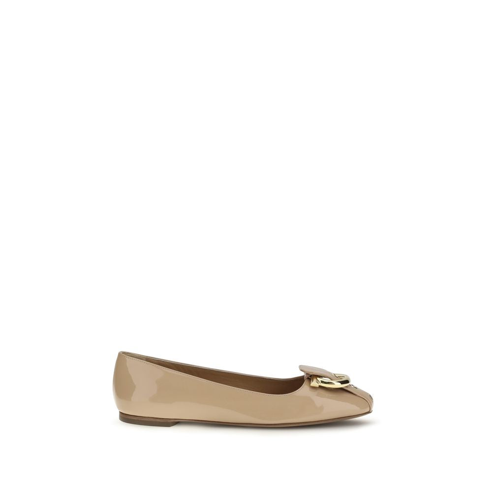 Ferragamo Beige Calf Leather Bos Taurus Ballet Flats | Regal Royce