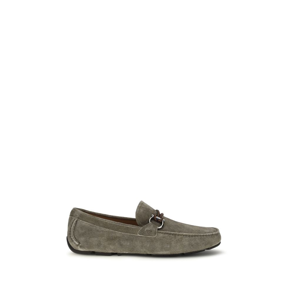 Ferragamo Gray Calf Leather Bos Taurus Slip-On Loafers | Regal Royce