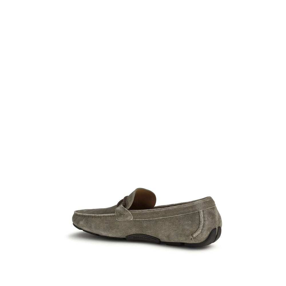 Ferragamo Gray Calf Leather Bos Taurus Slip-On Loafers | Regal Royce