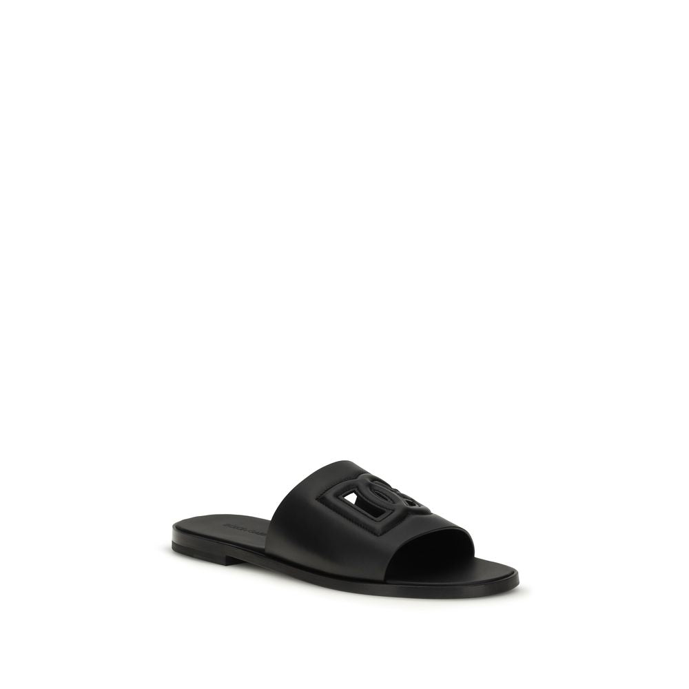 Dolce & Gabbana Black Calf Leather Bos Taurus Sandals | Regal Royce