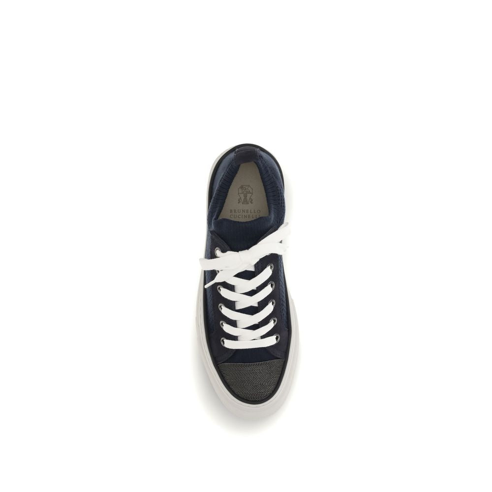 Brunello Cucinelli Blue Cotton Low Top Sneakers | Regal Royce
