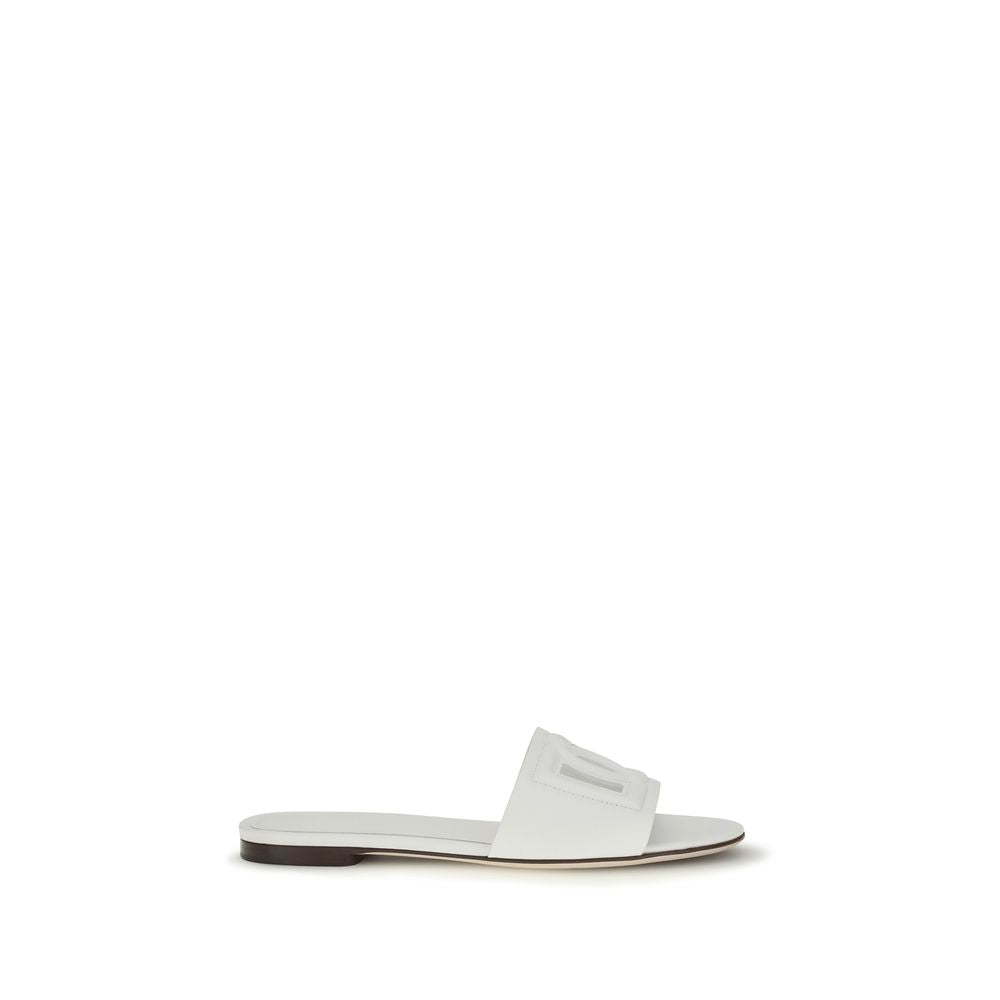 Dolce & Gabbana White Calf Leather Bos Taurus Flat Sandals | Regal Royce