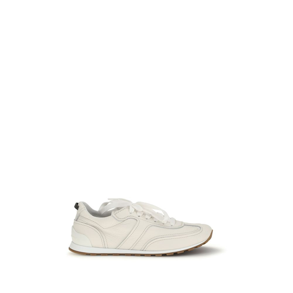Brunello Cucinelli White Calf Leather Bos Taurus Low Top Sneakers | Regal Royce