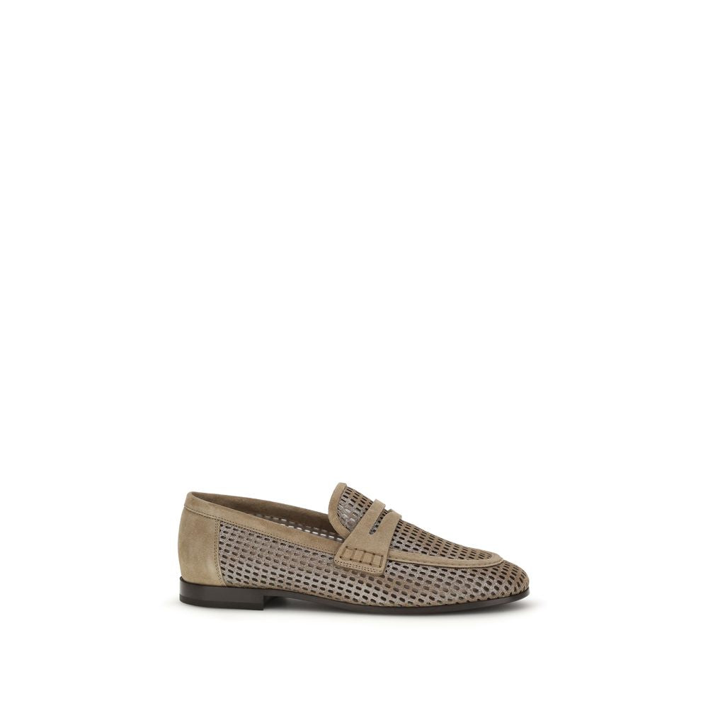 Brunello Cucinelli Beige Calf Leather Bos Taurus Slip-On Loafers | Regal Royce