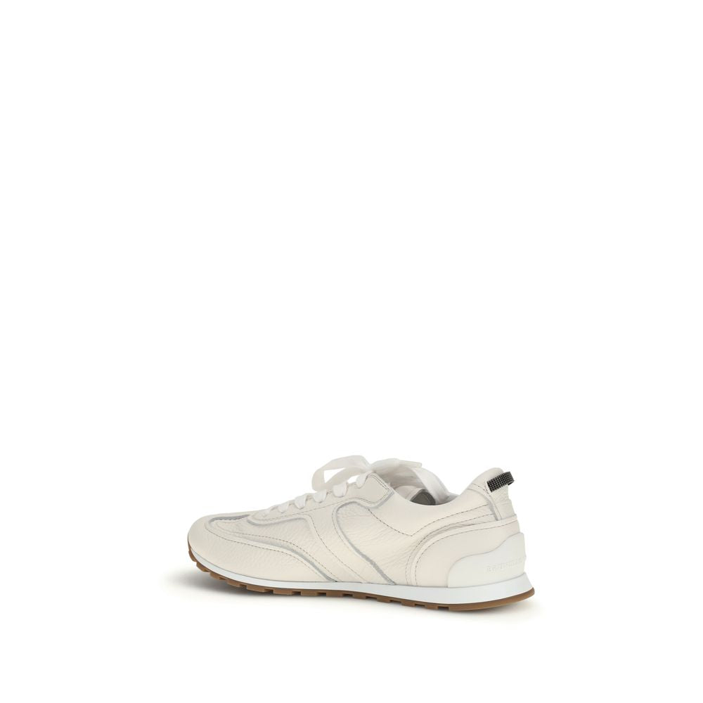 Brunello Cucinelli White Calf Leather Bos Taurus Low Top Sneakers | Regal Royce