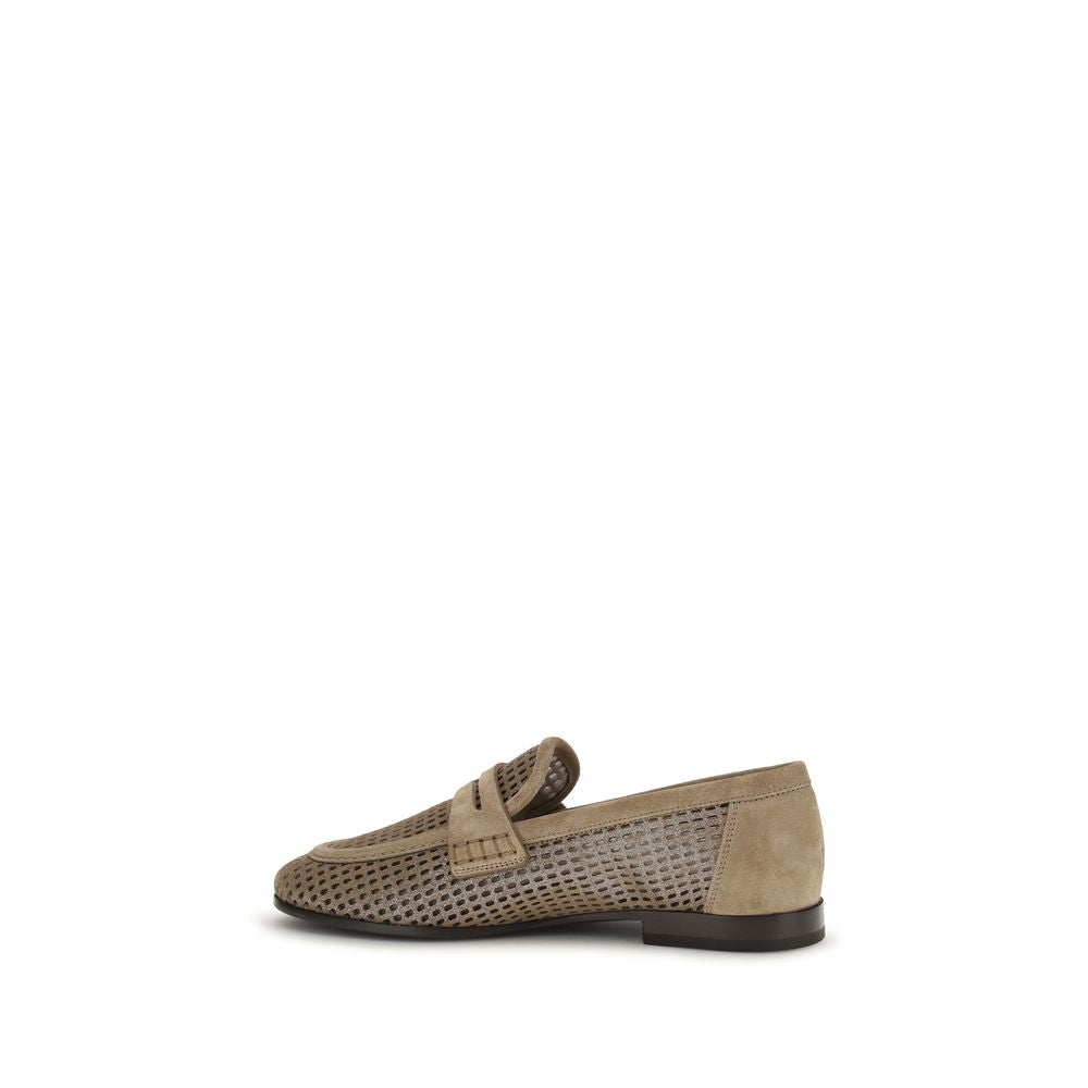 Brunello Cucinelli Beige Calf Leather Bos Taurus Slip-On Loafers | Regal Royce