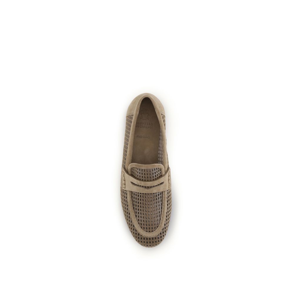 Brunello Cucinelli Beige Calf Leather Bos Taurus Slip-On Loafers | Regal Royce