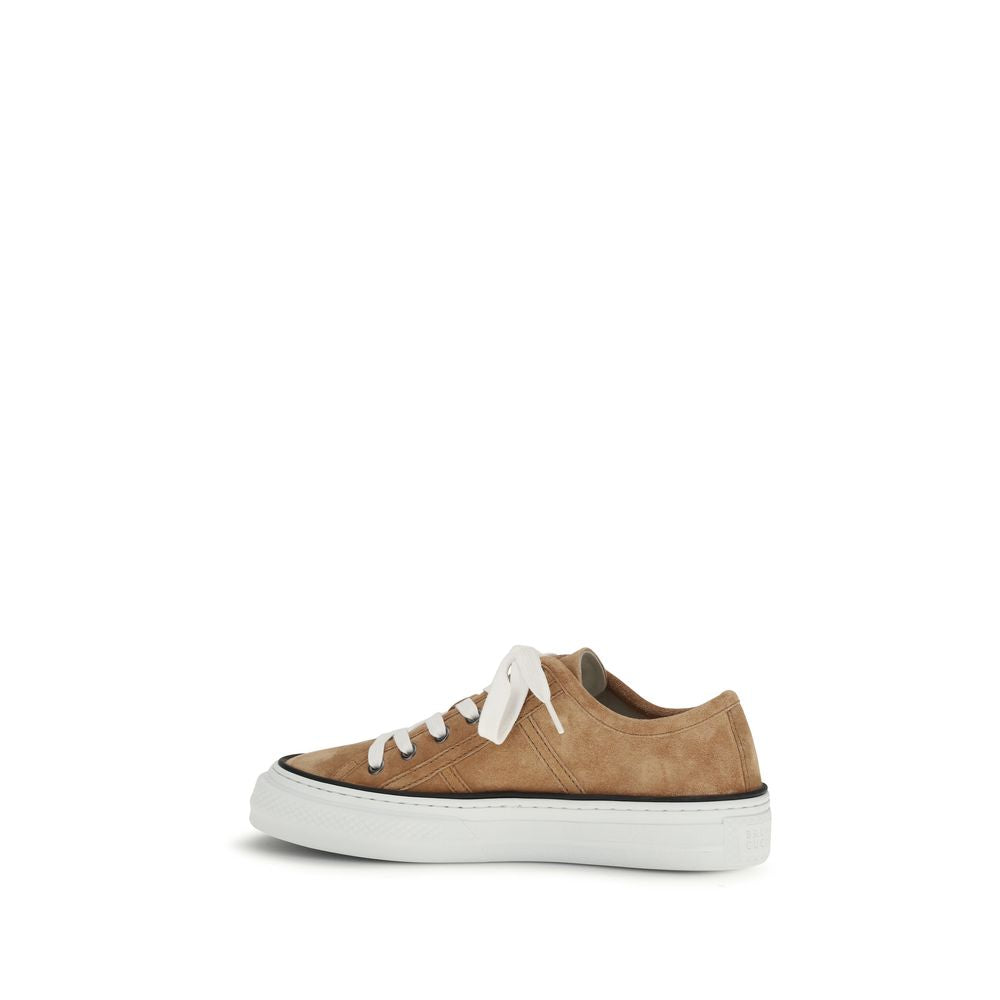 Brunello Cucinelli Beige Calf Leather Bos Taurus Low Top Sneakers | Regal Royce