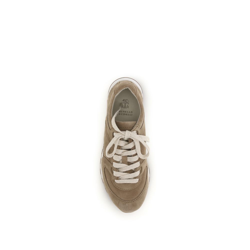 Brunello Cucinelli Beige Calf Leather Bos Taurus Low Top Sneakers | Regal Royce