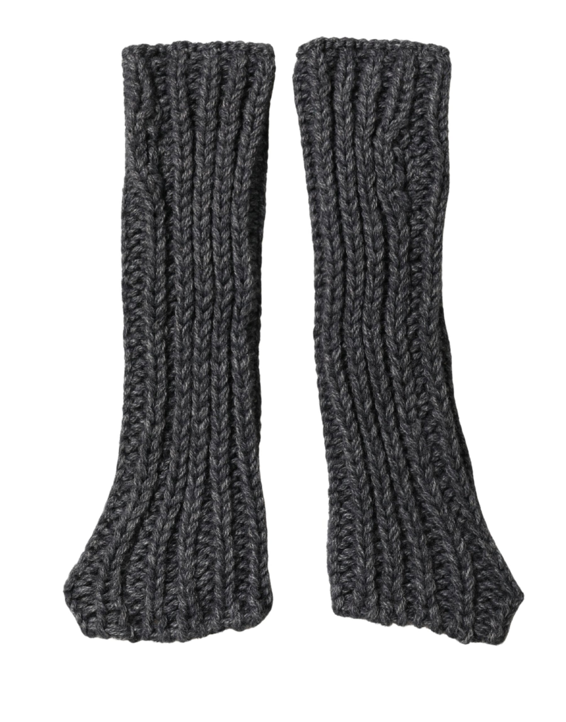 Dolce & Gabbana Gray Acrylic Knitted Fingerless Arm Warmer Gloves | Regal Royce