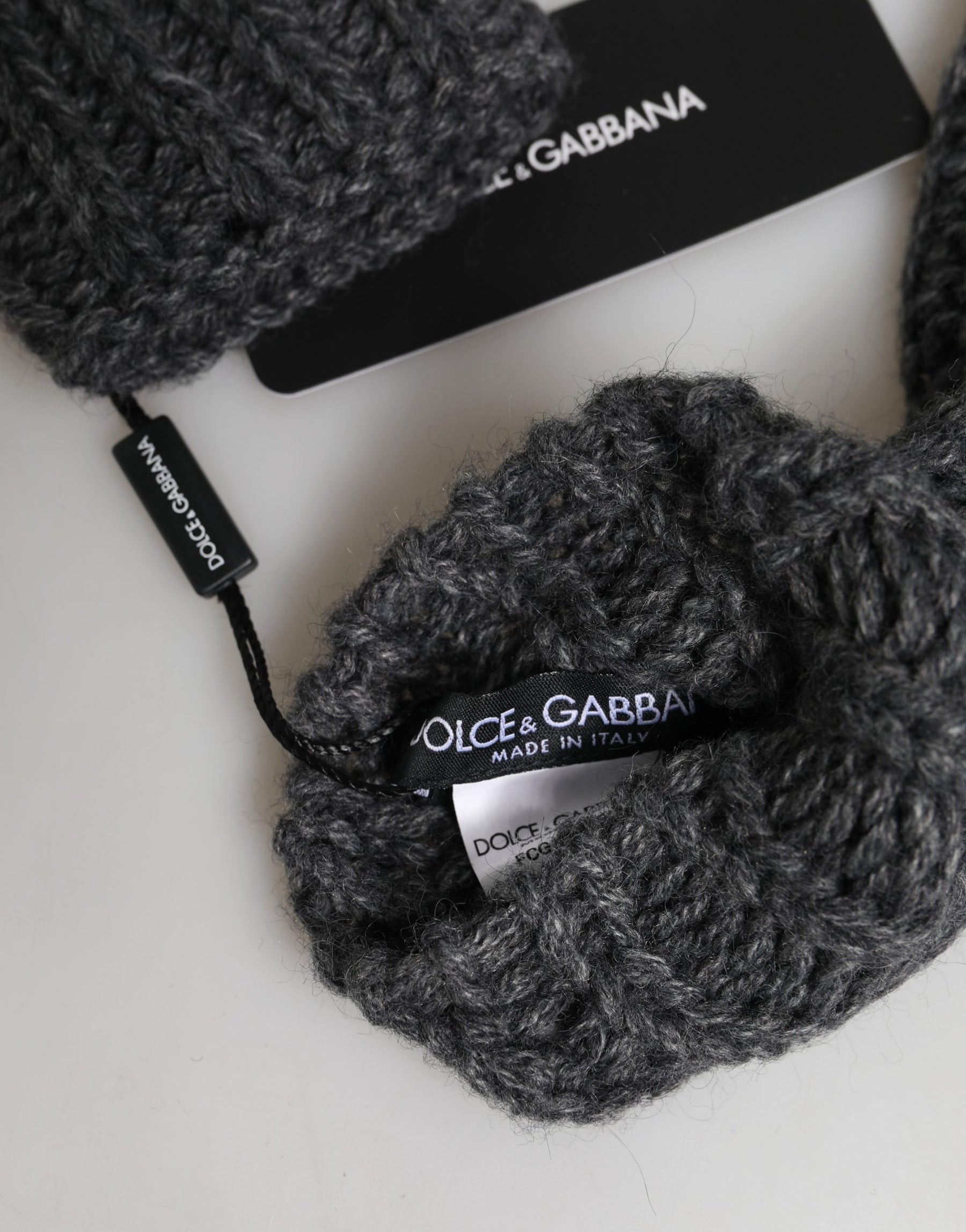 Dolce & Gabbana Gray Acrylic Knitted Fingerless Arm Warmer Gloves | Regal Royce