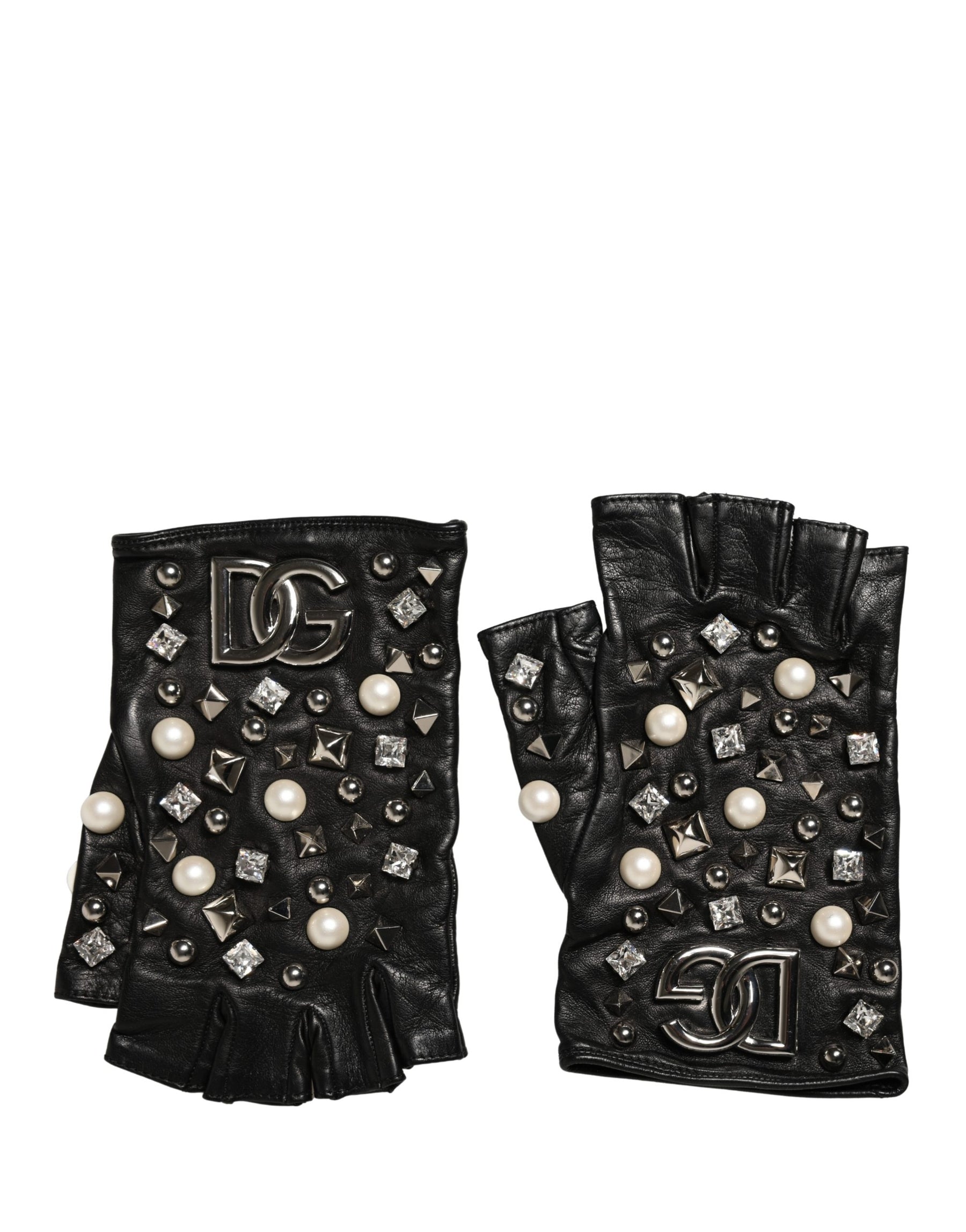 Dolce & Gabbana Black Pearl Embellished Wrist Length Gloves | Regal Royce