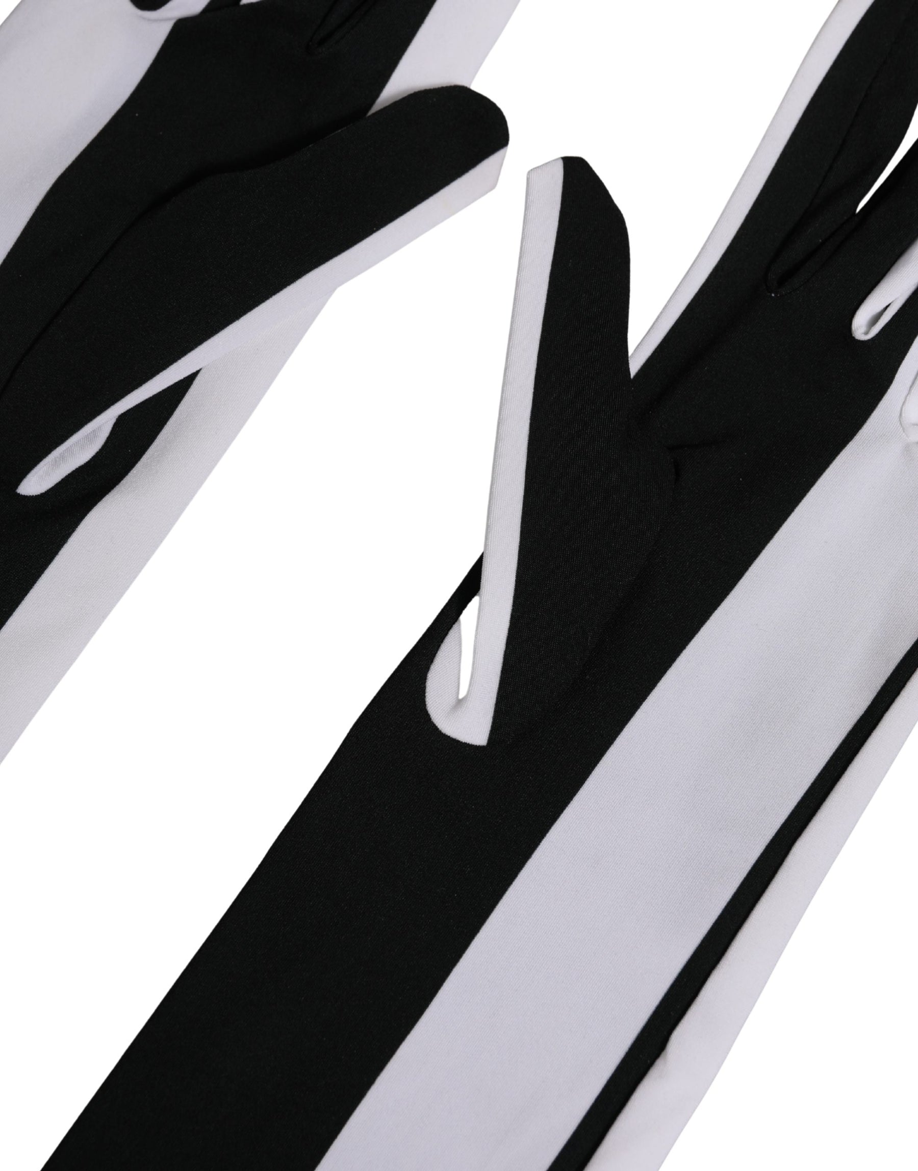 Dolce & Gabbana Black White Stripes Nylon Elbow Length Women Gloves | Regal Royce