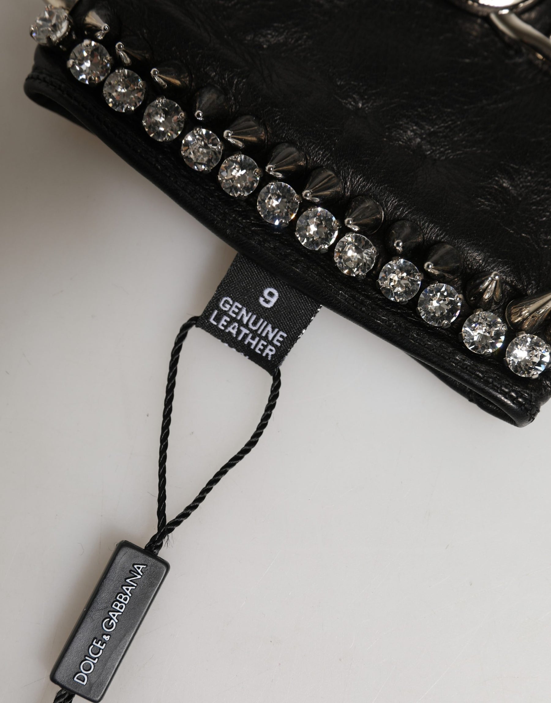 Dolce & Gabbana Women Black Embellished Wrist Length Mitten Gloves | Regal Royce