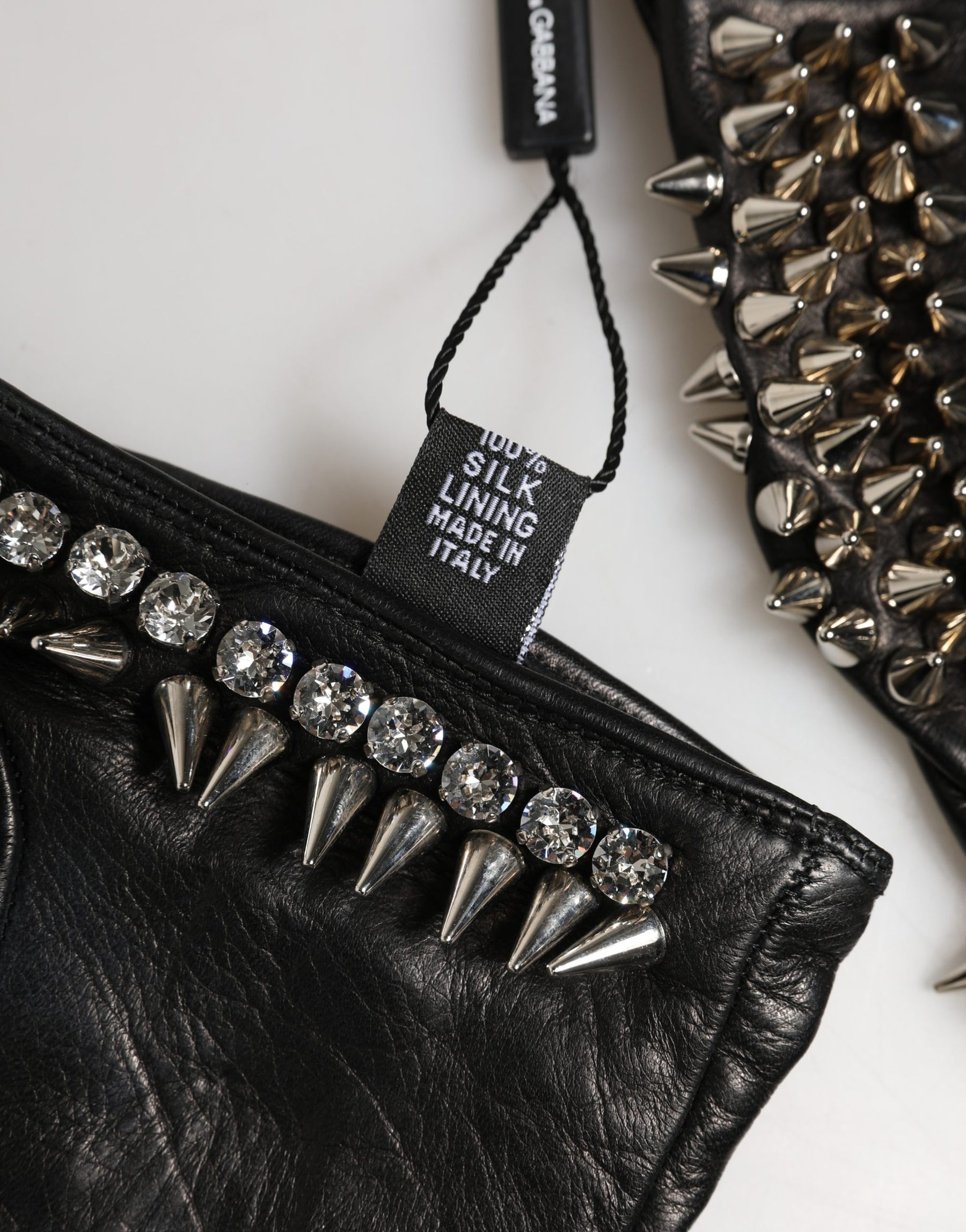 Dolce & Gabbana Women Black Embellished Wrist Length Mitten Gloves | Regal Royce