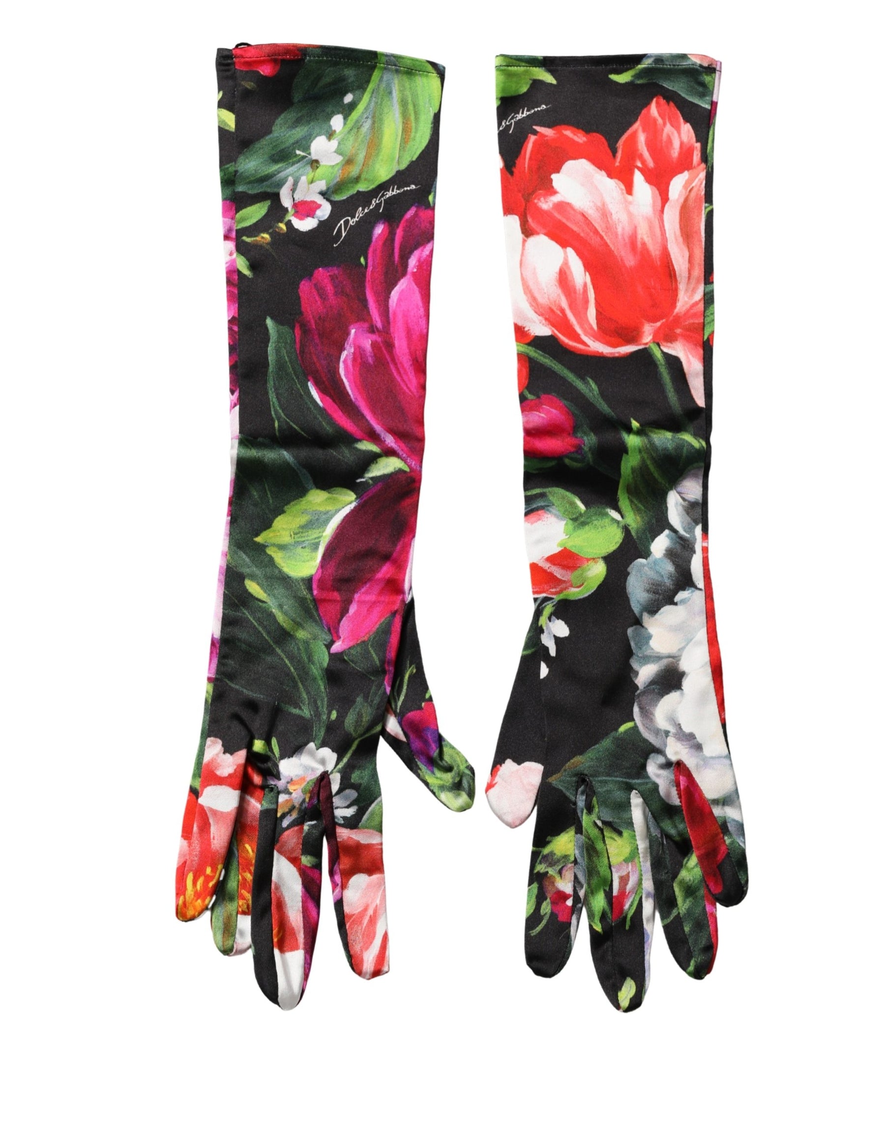 Dolce & Gabbana Multicolor Floral Print Elbow Length Women Gloves | Regal Royce