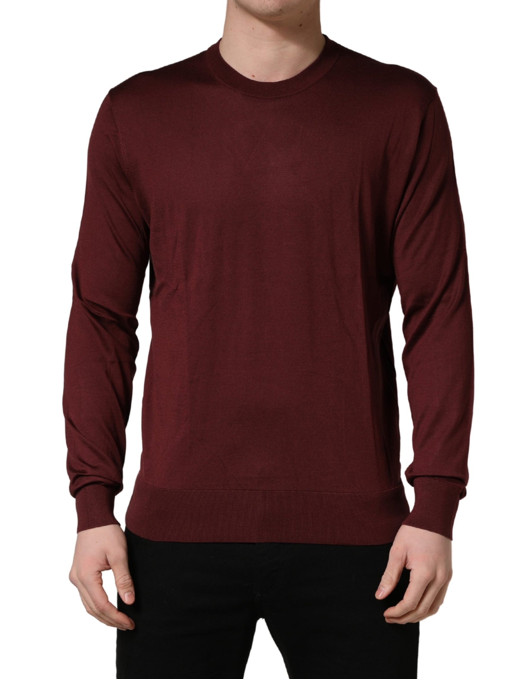 Dolce & Gabbana Maroon Silk Men Crew Neck Pullover Sweater | Regal Royce