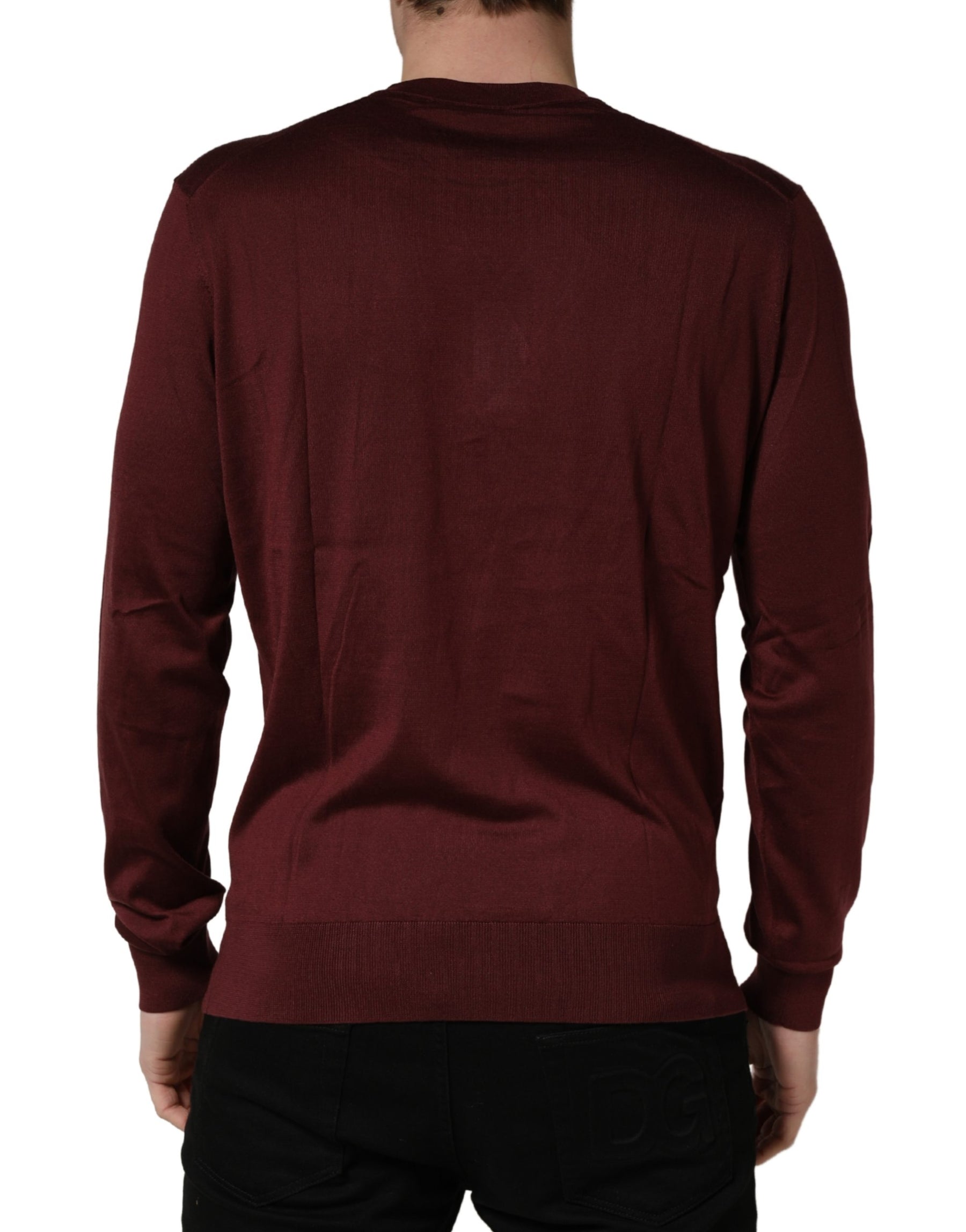 Dolce & Gabbana Maroon Silk Men Crew Neck Pullover Sweater | Regal Royce