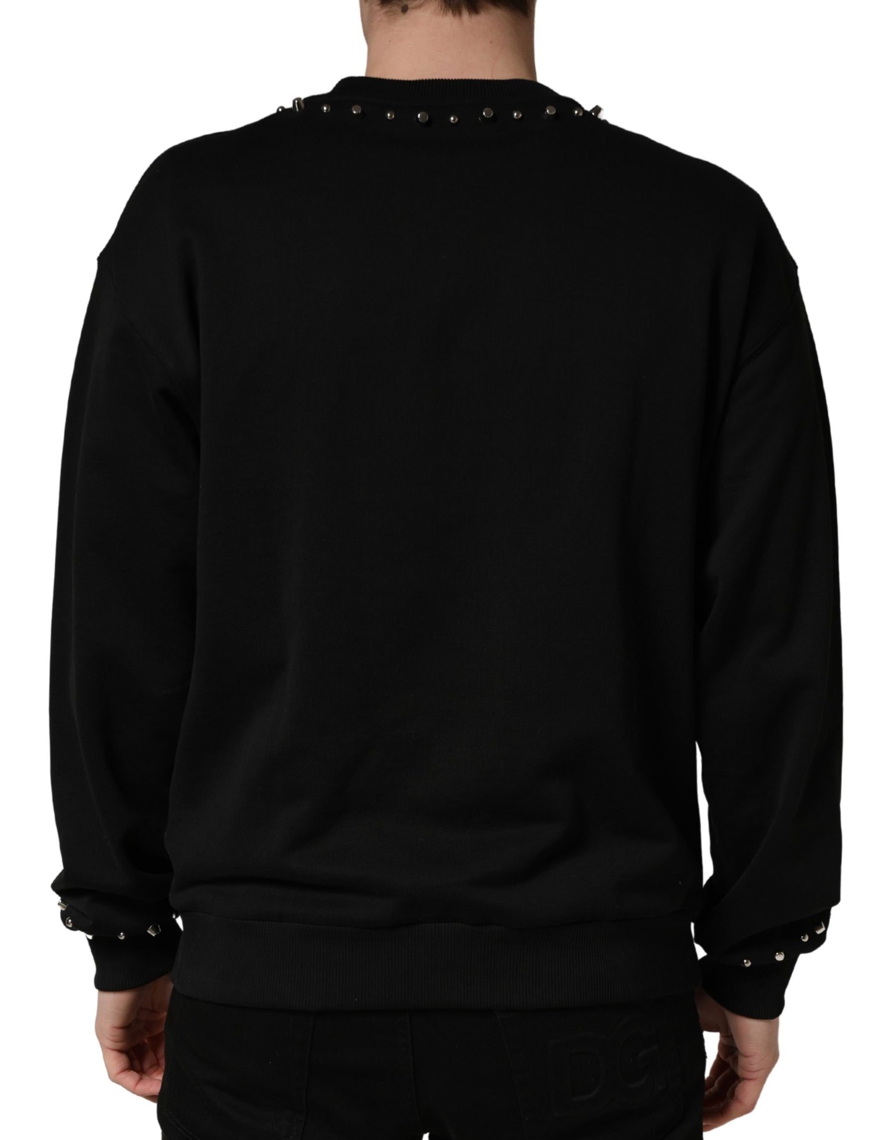 Dolce & Gabbana Black Embellished Cotton Sweatshirt Sweater | Regal Royce
