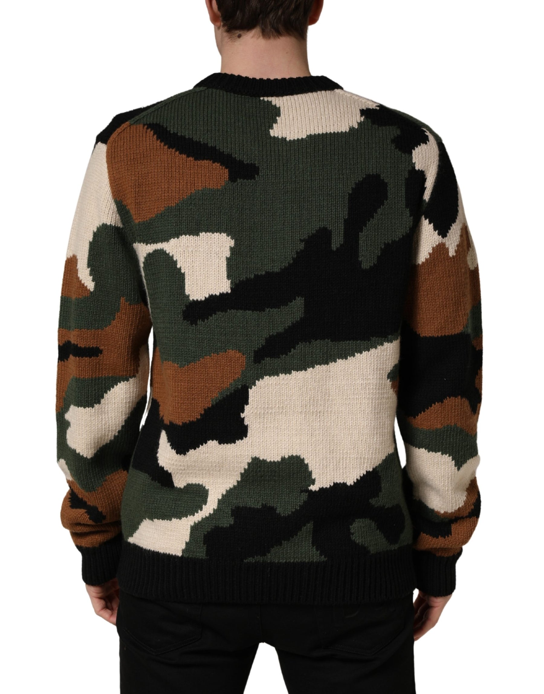 Dolce & Gabbana Multicolor Intarsia-Knit Camouflage Pullover Sweater | Regal Royce