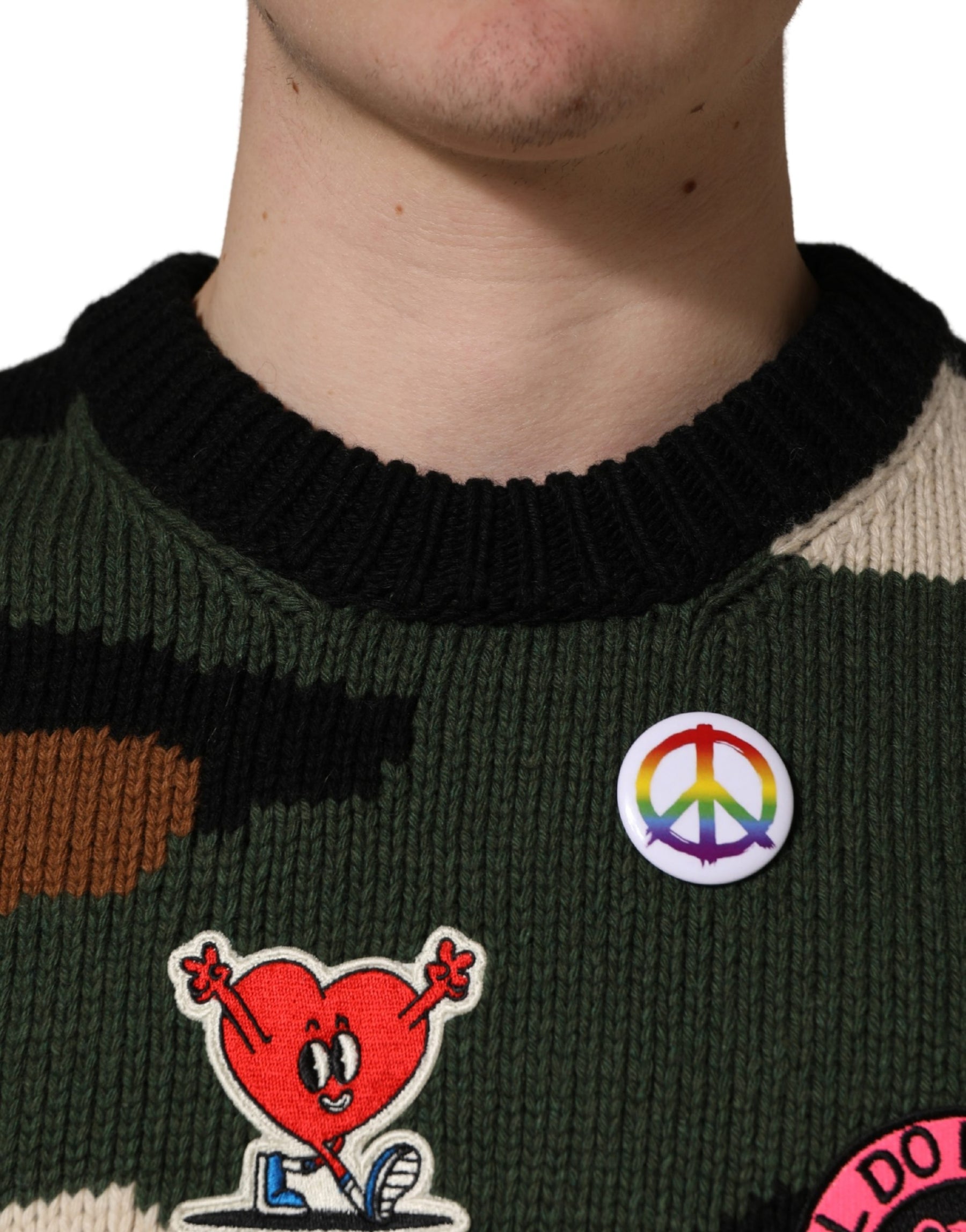 Dolce & Gabbana Multicolor Intarsia-Knit Camouflage Pullover Sweater | Regal Royce