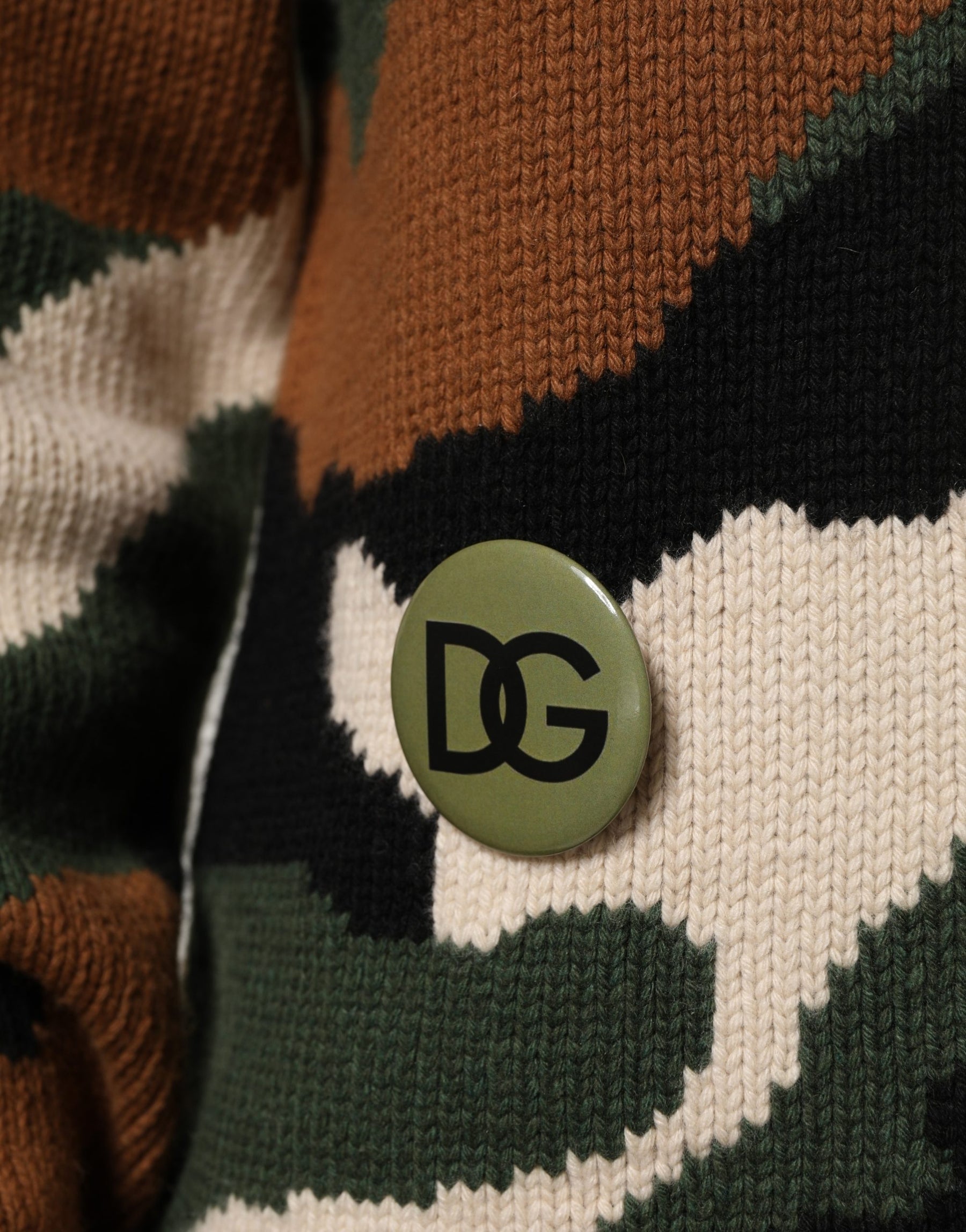 Dolce & Gabbana Multicolor Intarsia-Knit Camouflage Pullover Sweater | Regal Royce