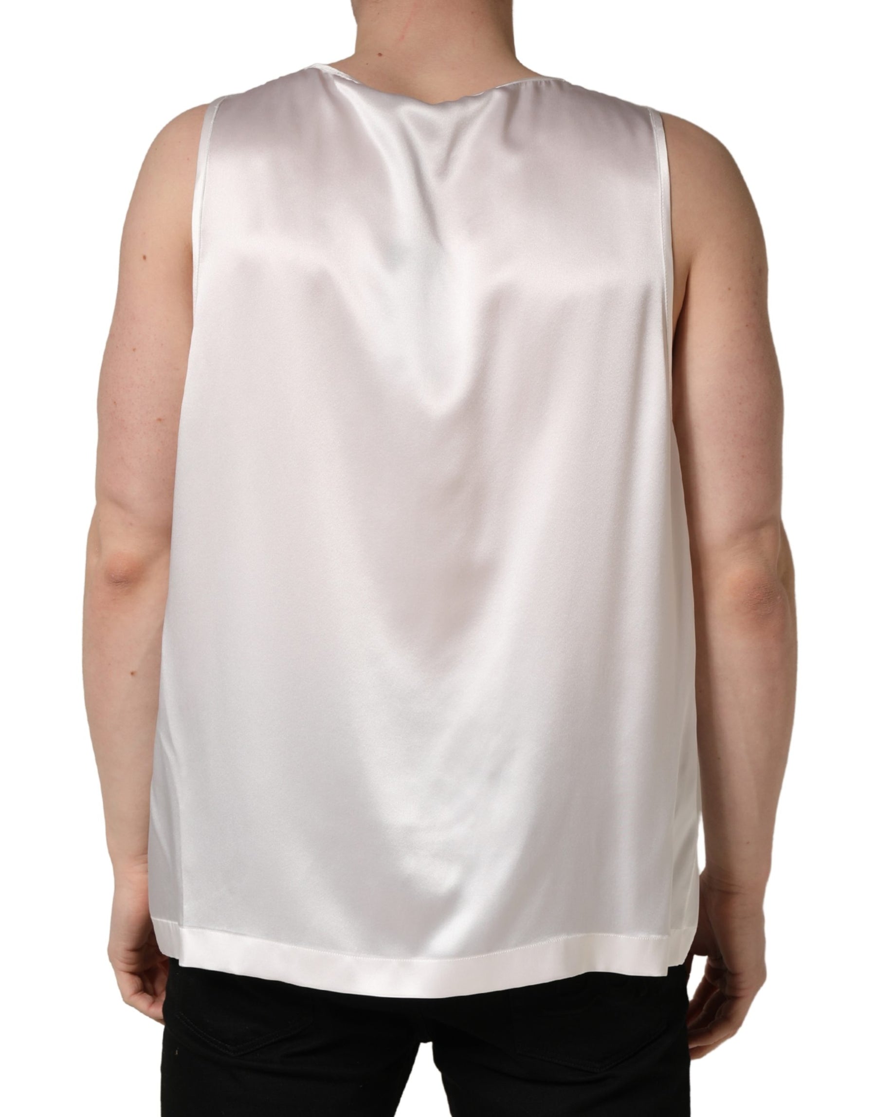 Dolce & Gabbana White Satin Polyester SleevelessTank T-shirt | Regal Royce
