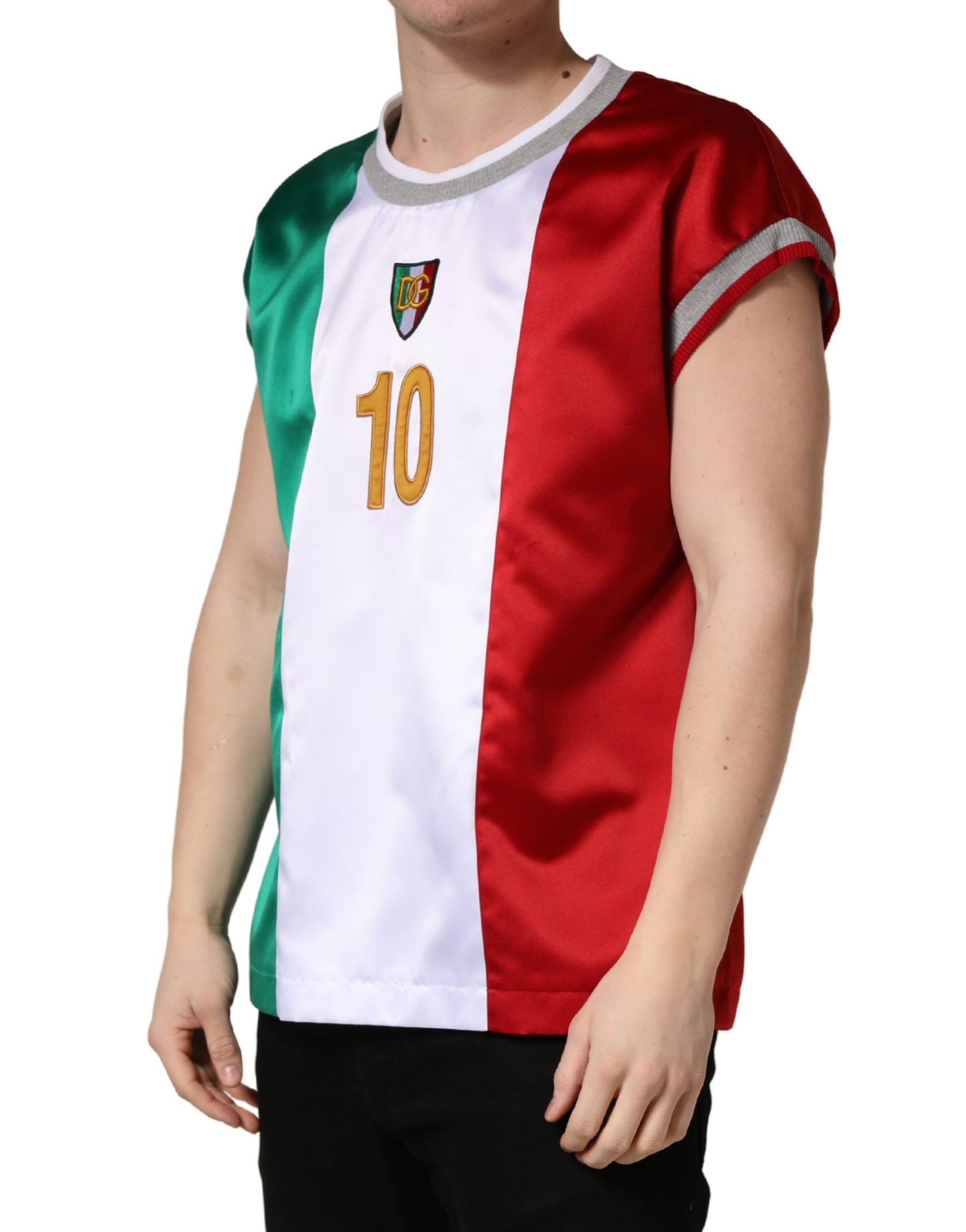Dolce & Gabbana Multicolor Italia DG Logo Satin Tank T-shirt | Regal Royce