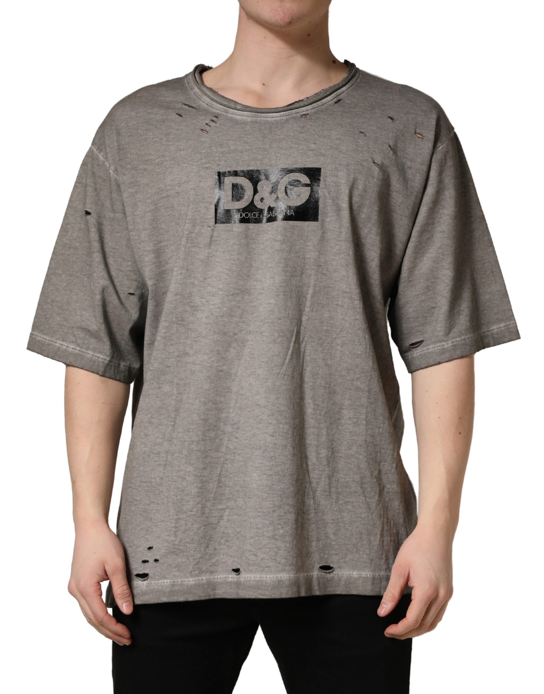 Dolce & Gabbana Gray DG Logo Print Cotton Round Neck T-shirt | Regal Royce