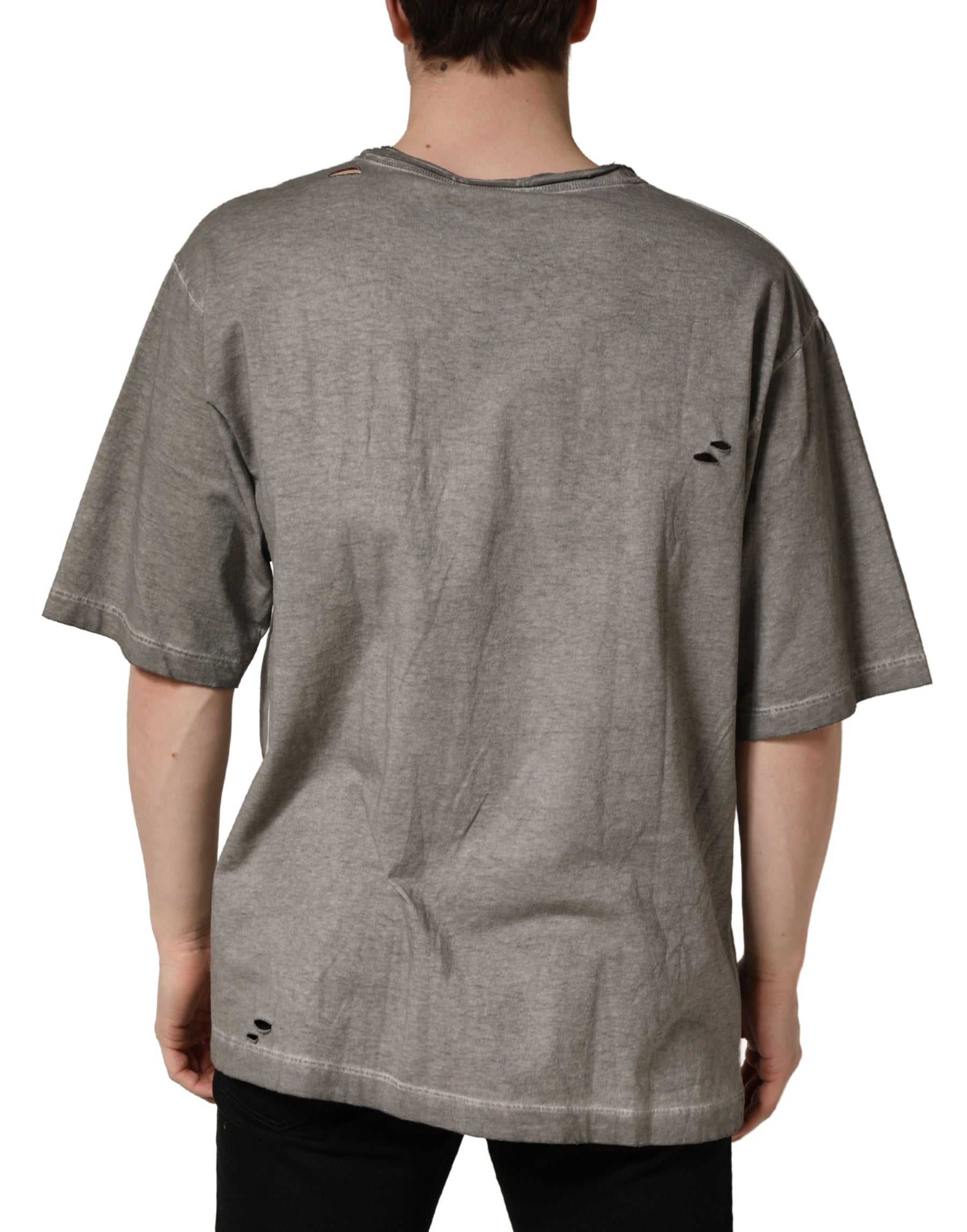 Dolce & Gabbana Gray DG Logo Print Cotton Round Neck T-shirt | Regal Royce