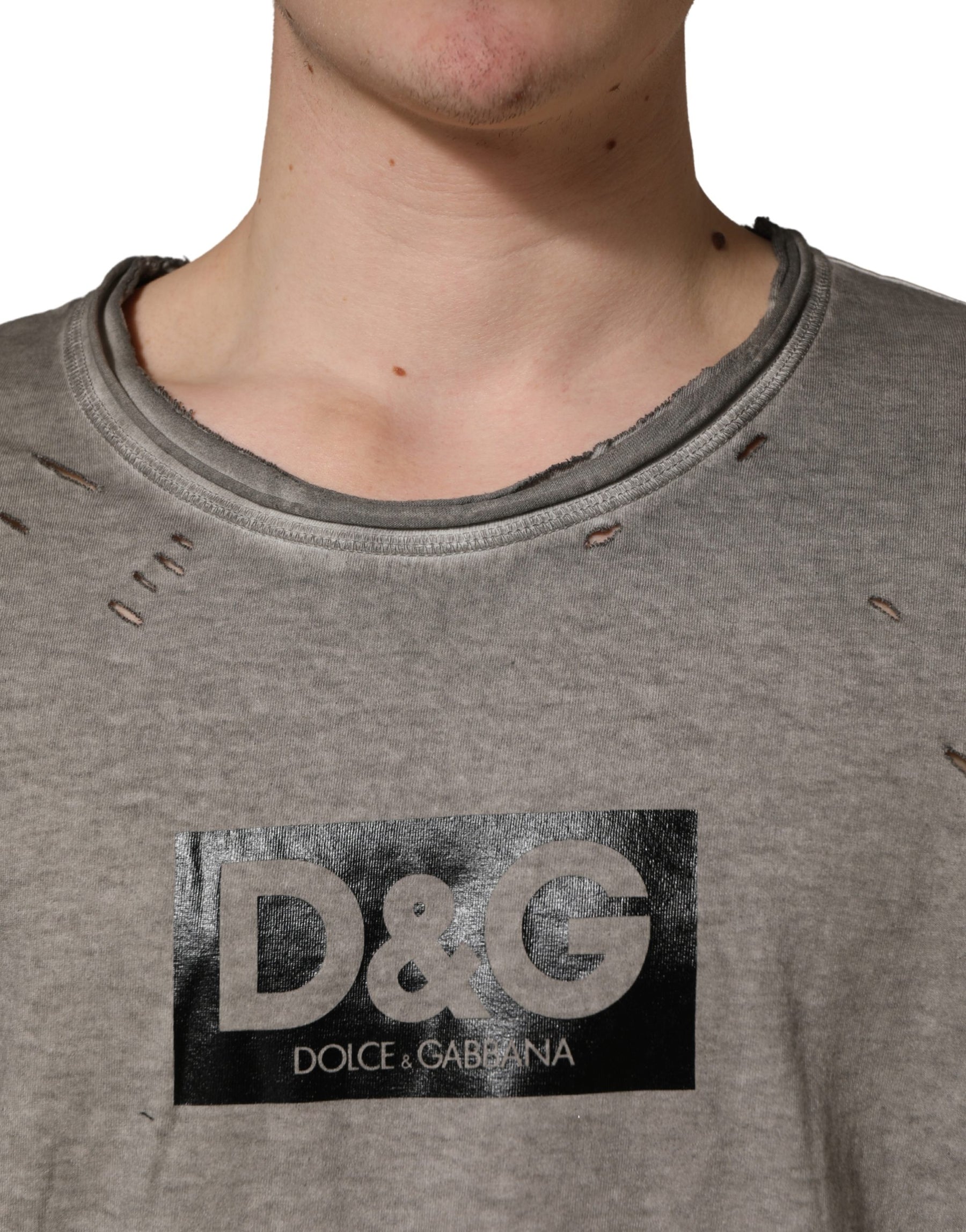 Dolce & Gabbana Gray DG Logo Print Cotton Round Neck T-shirt | Regal Royce