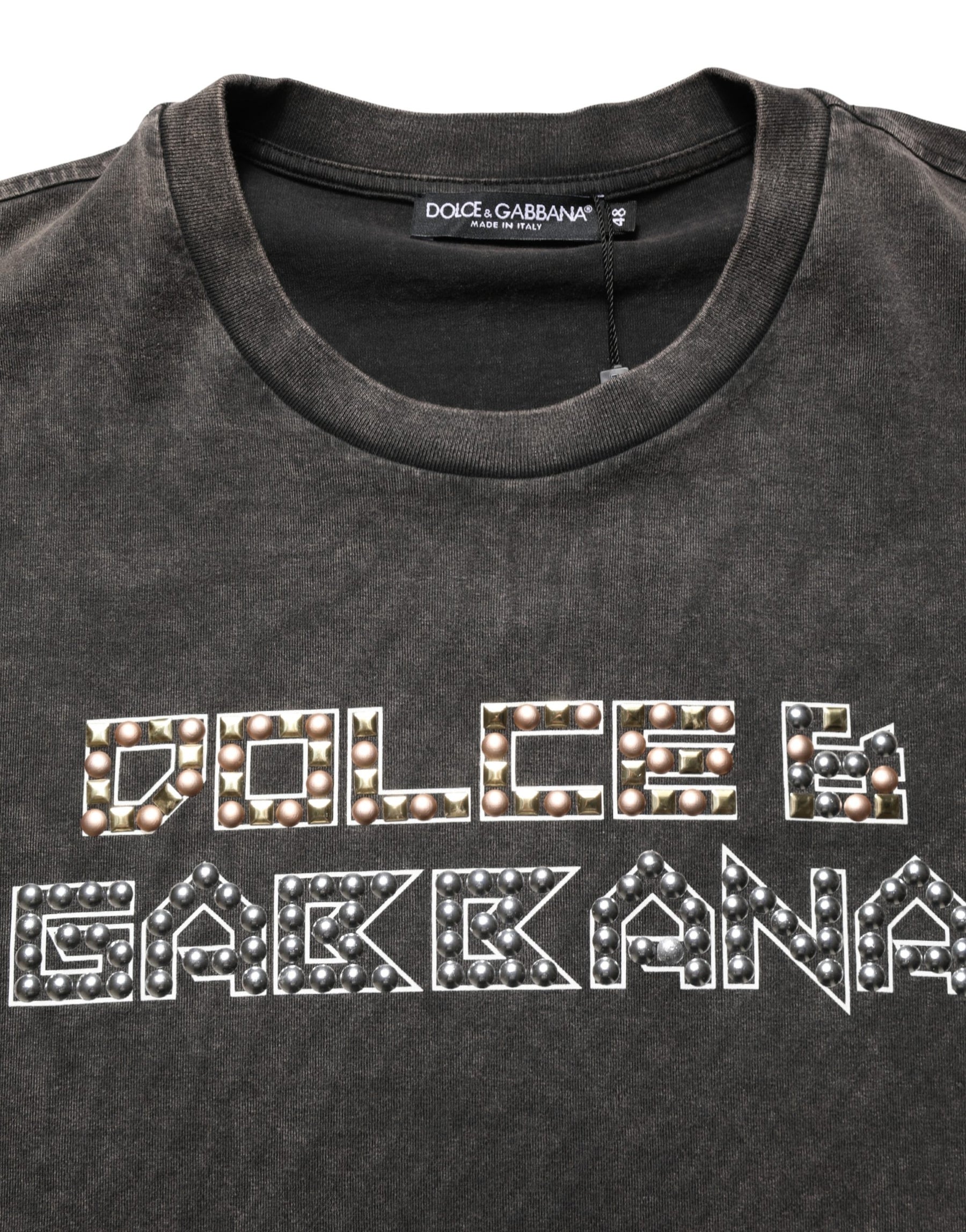 Dolce & Gabbana Gray Logo Embellished Men Crew Neck T-shirt | Regal Royce