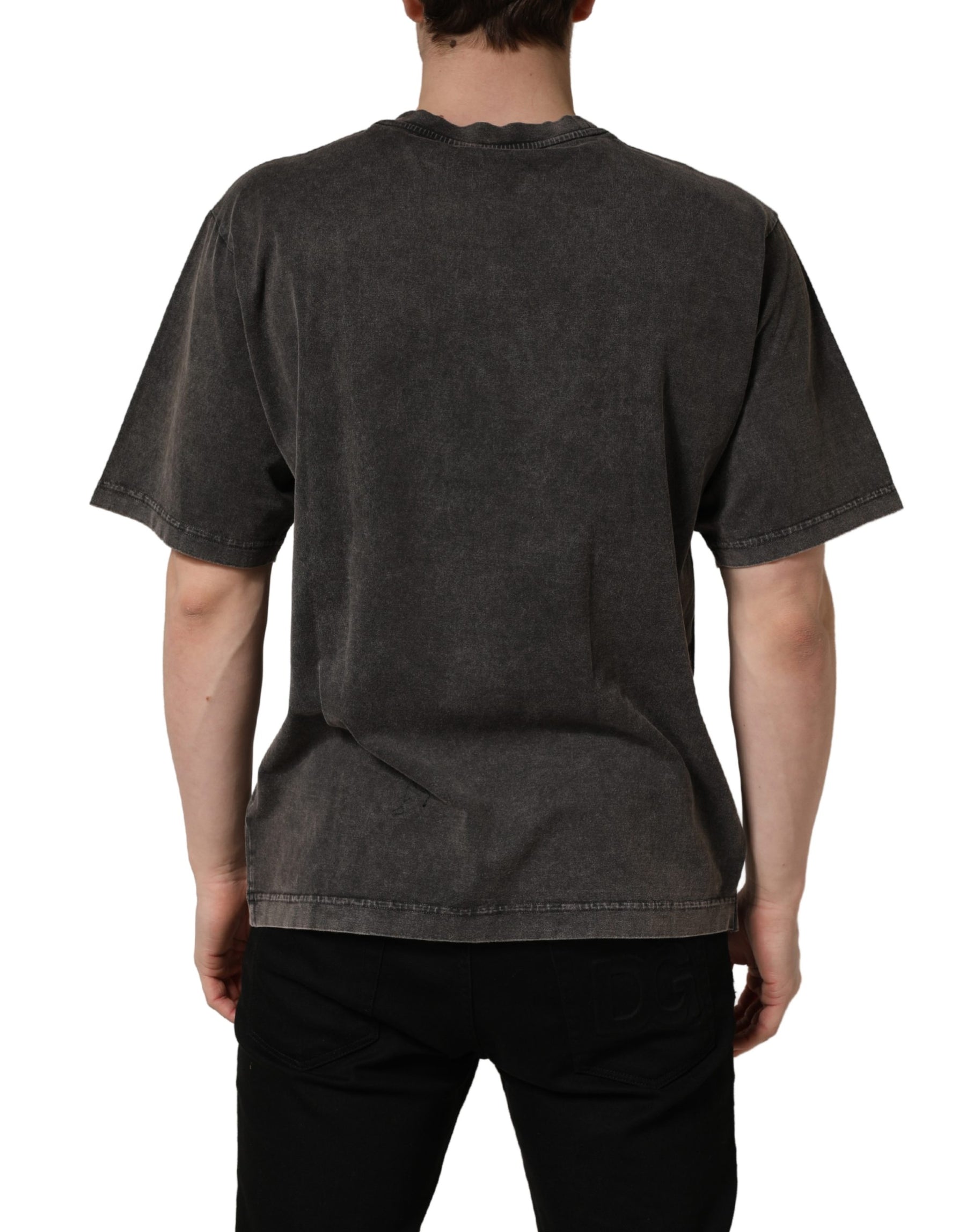 Dolce & Gabbana Gray Logo Embellished Men Crew Neck T-shirt | Regal Royce