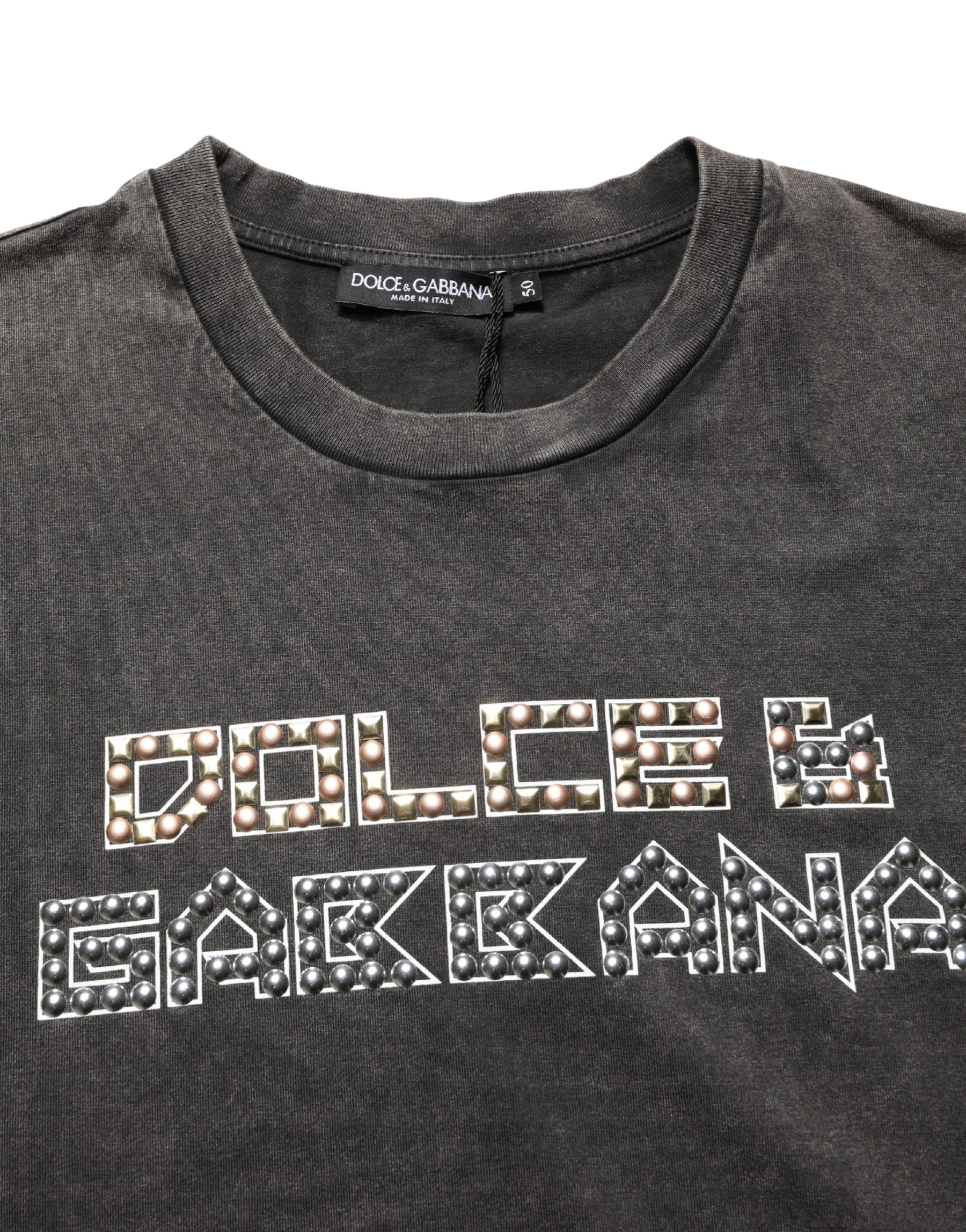 Dolce & Gabbana Gray Logo Embellished Men Crew Neck T-shirt | Regal Royce