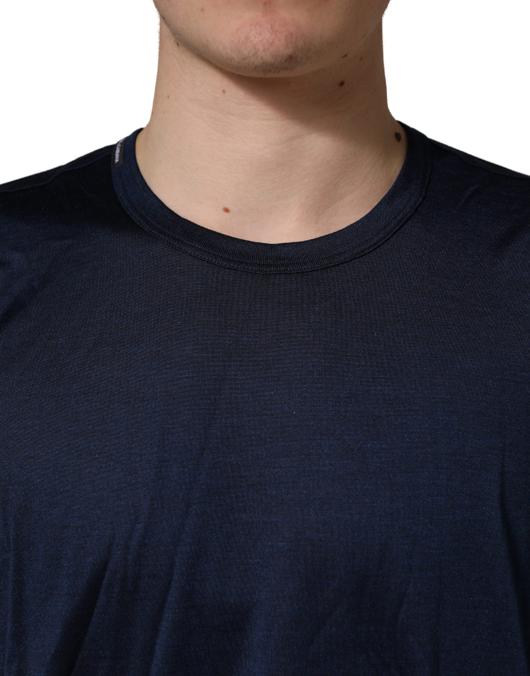 Dolce & Gabbana Dark Blue Silk Short Sleeve CrewNeck T-shirt | Regal Royce
