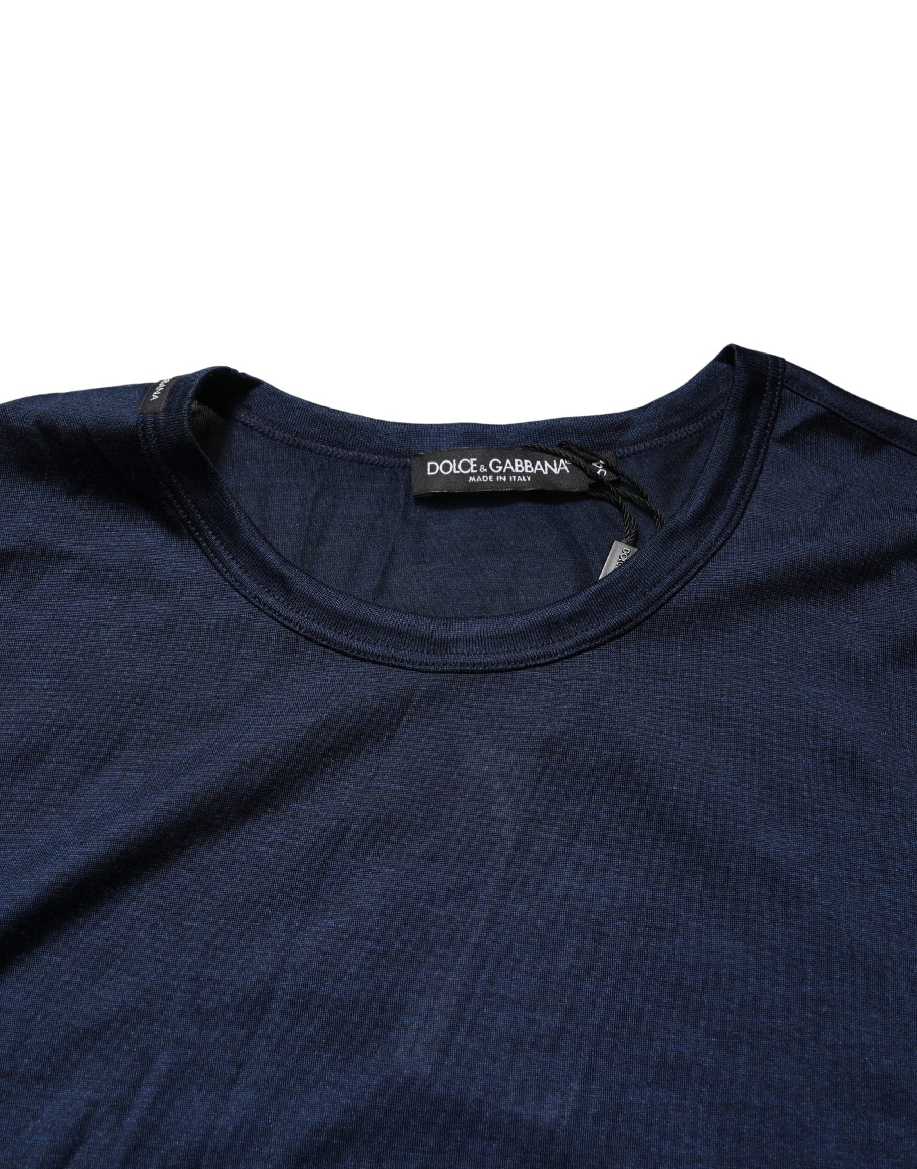 Dolce & Gabbana Dark Blue Silk Short Sleeve CrewNeck T-shirt | Regal Royce
