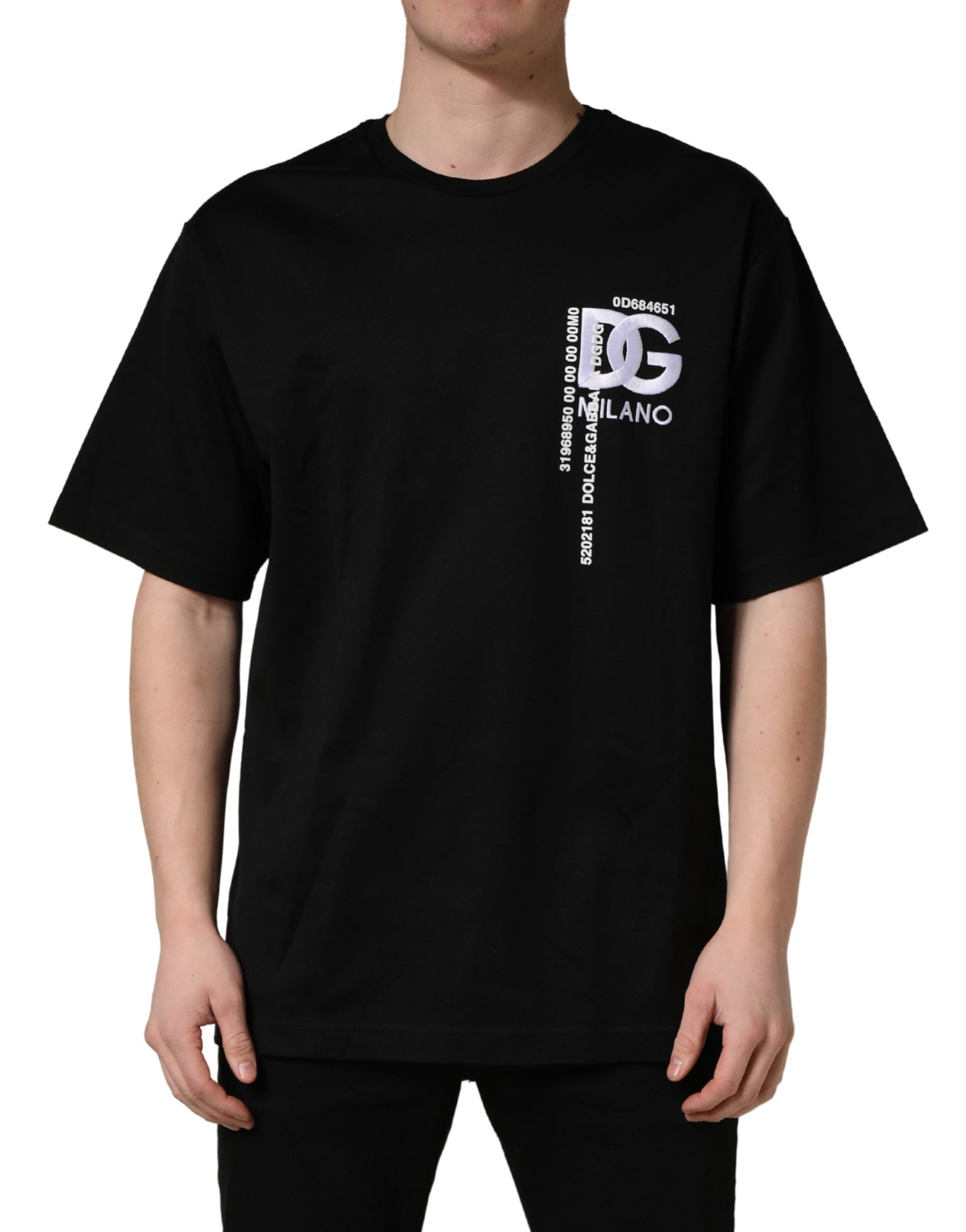 Dolce & Gabbana Black Logo Embroidered Men Crew Neck T-shirt | Regal Royce