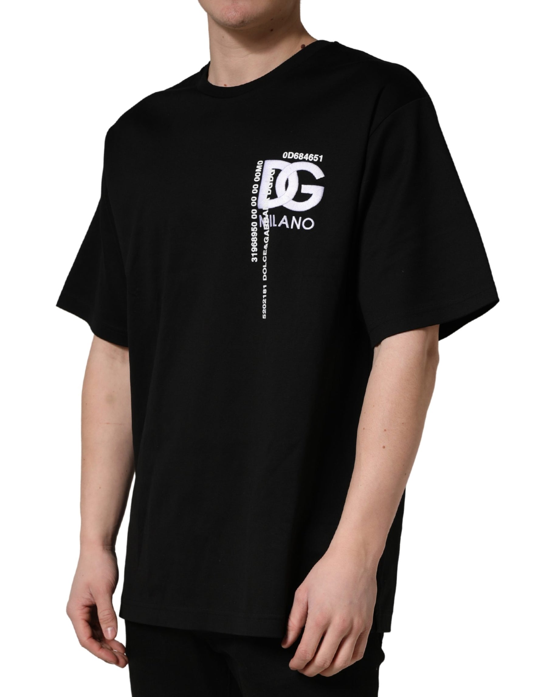 Dolce & Gabbana Black Logo Embroidered Men Crew Neck T-shirt | Regal Royce