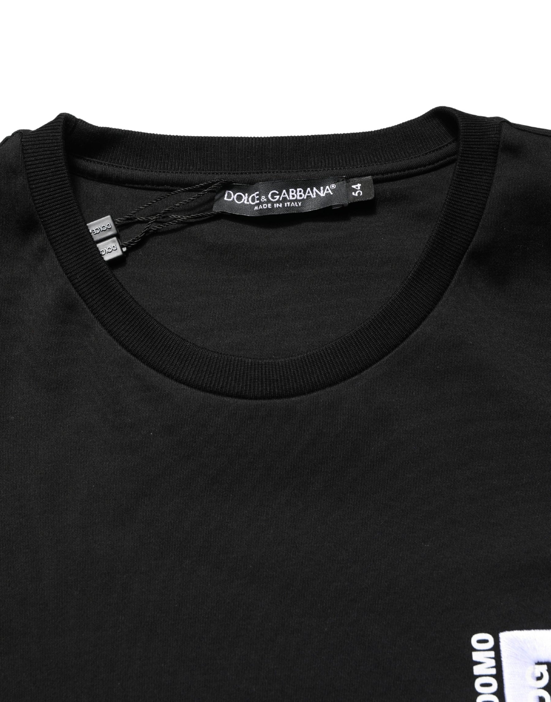Dolce & Gabbana Black Logo Embroidered Men Crew Neck T-shirt | Regal Royce