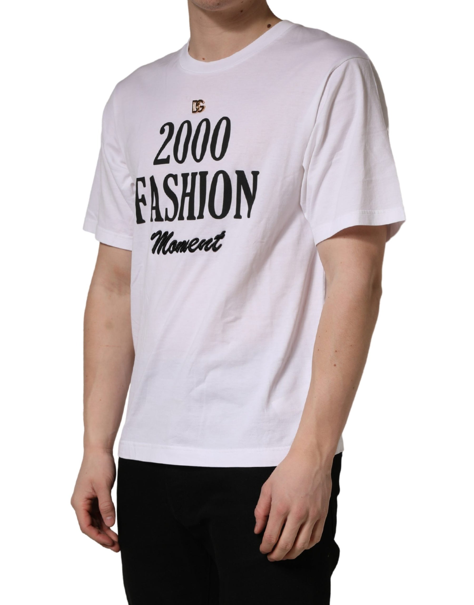 Dolce & Gabbana White Graphic Print DG Men Crew Neck T-shirt | Regal Royce